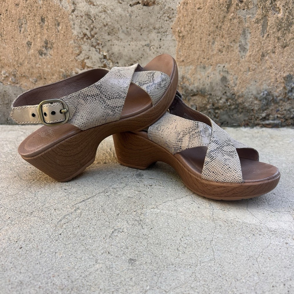 Dansko Jacinda Snake Print Leather Crossover Slingback Sandals Sz 36